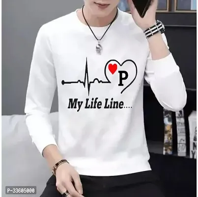 Stylish Polyester White Printed Long Sleeves T-shirt  For Men-thumb0