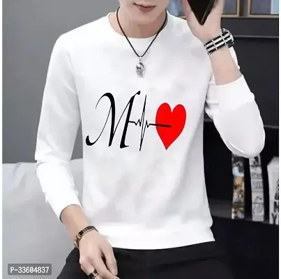 Stylish Polyester White Printed Long Sleeves T-shirt  For Men-thumb0