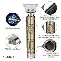 Golden Metal T Blade Trimmer for Men Body Hair Clipper Beard Shaving Electric Machine Wireless Razor with 3 Combs for Face Chest Head Body Hair Trimming (120m Runtime)-thumb1