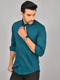 Men Solid Casual Dark Green Shirt-thumb2