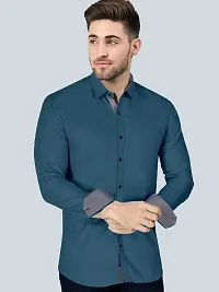 VTEXX Men Solid Casual Blue Shirt-thumb2