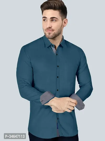 VTEXX Men Solid Casual Blue Shirt-thumb3