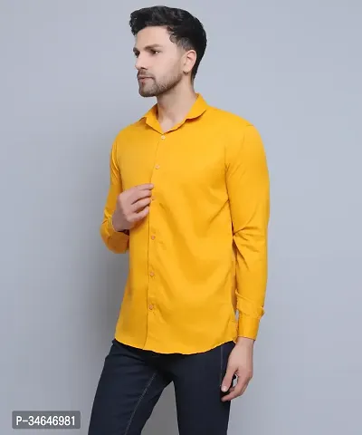 FILNECH Men Solid Casual Yellow Shirt-thumb3