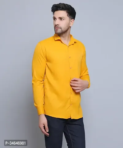 FILNECH Men Solid Casual Yellow Shirt-thumb5