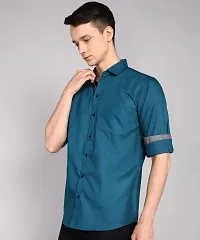 VTEXX Men Solid Casual Blue Shirt-thumb3