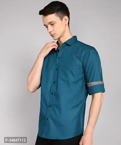 VTEXX Men Solid Casual Blue Shirt-thumb4