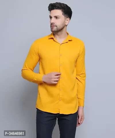 FILNECH Men Solid Casual Yellow Shirt-thumb0