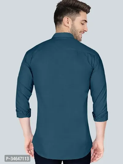 VTEXX Men Solid Casual Blue Shirt-thumb2