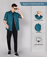 VTEXX Men Solid Casual Blue Shirt-thumb4