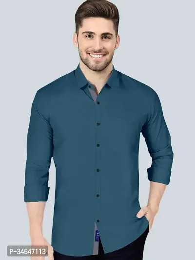 VTEXX Men Solid Casual Blue Shirt-thumb0