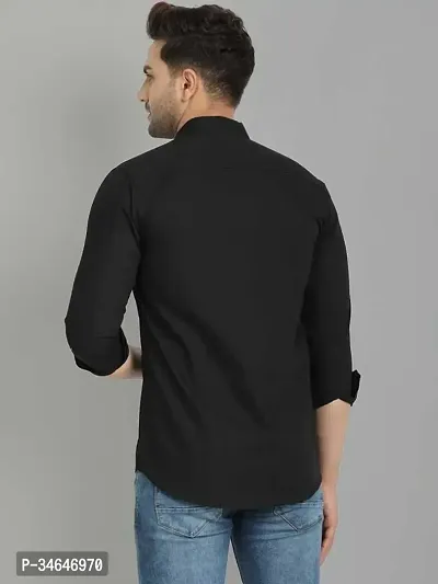 Fronics Men Solid Casual Black Shirt-thumb2