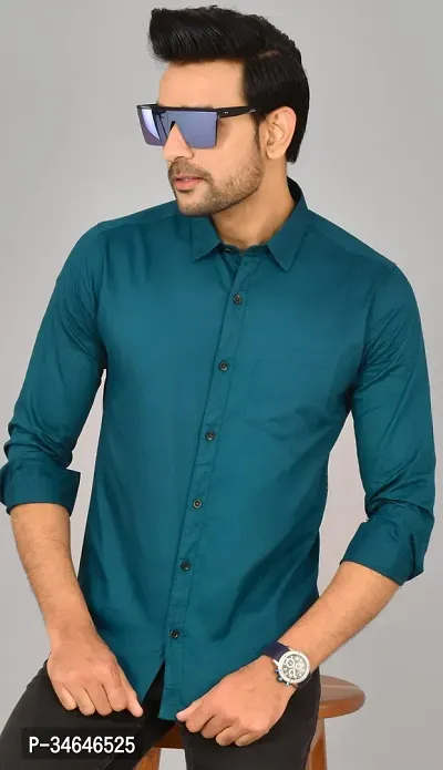 Men Solid Casual Dark Green Shirt-thumb0