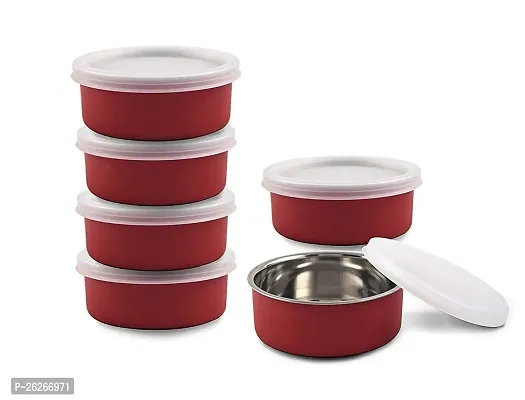Stainless Steel Microwave Safe Solid Bowl Set - 210ml, 6 Pieces, Red-thumb0