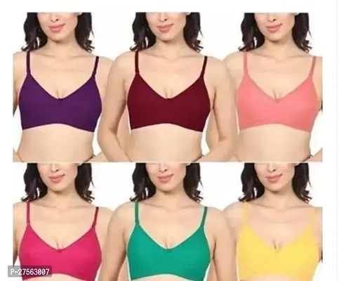 Fancy Multicoloured Cotton Solid Non Padded Bras For Women Pack Of 6-thumb0