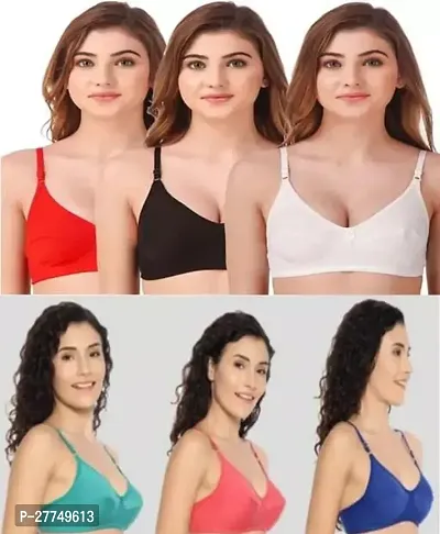 Stylish Multicoloured Cotton Blend Solid Bras For Women Pack Of 6-thumb0