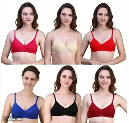 Stylish Multicoloured Cotton Blend Solid Bra For Women Pack Of 6-thumb0