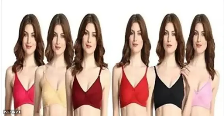 Fancy Multicoloured Cotton Blend Solid Non Padded Bras For Women Pack Of 6-thumb0