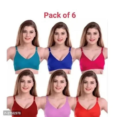 Fancy Multicoloured Cotton Solid Non Padded Bras For Women Pack Of 6-thumb0