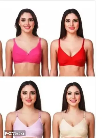 Stylish Multicoloured Hosiery Solid Bras For Women Pack Of 4