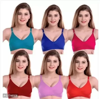 Stylish Multicoloured Hosiery Solid Bra For Women Pack Of 6-thumb0