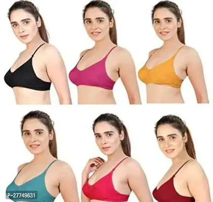 Stylish Multicoloured Cotton Blend Solid Bras For Women Pack Of 6-thumb0