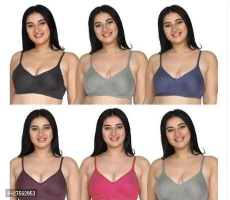 Fancy Multicoloured Cotton Solid Non Padded Bras For Women Pack Of 6