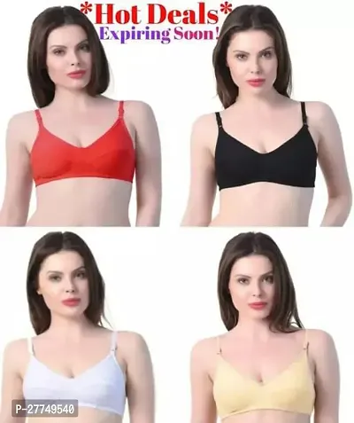 Stylish Multicoloured Cotton Blend Solid Bras For Women Pack Of 4