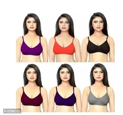 Fancy Multicoloured Hosiery Solid Non Padded Bras For Women Pack Of 6-thumb0