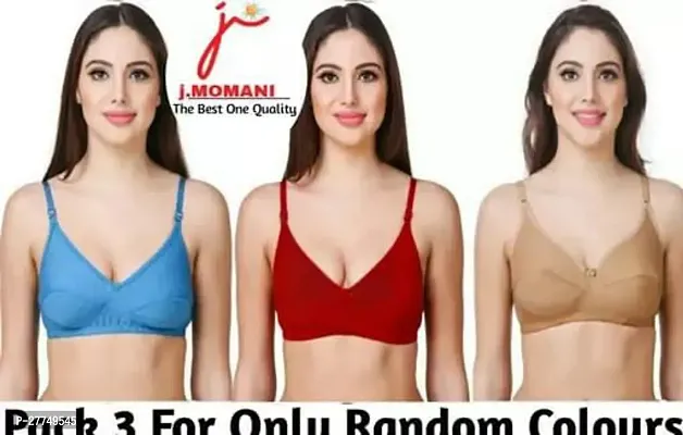 Stylish Multicoloured Cotton Blend Solid Bras For Women Pack Of 3-thumb0