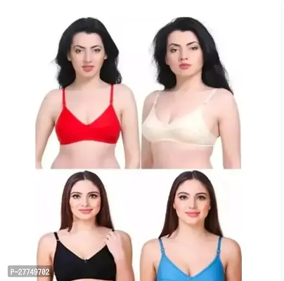 Stylish Multicoloured Hosiery Solid Bra For Women Pack Of 4