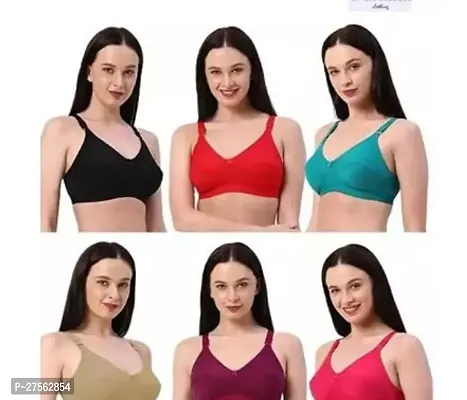 Fancy Multicoloured Hosiery Solid Non Padded Bras For Women Pack Of 6-thumb0