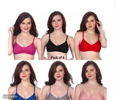 Stylish Multicoloured Hosiery Solid Bra For Women Pack Of 6-thumb0