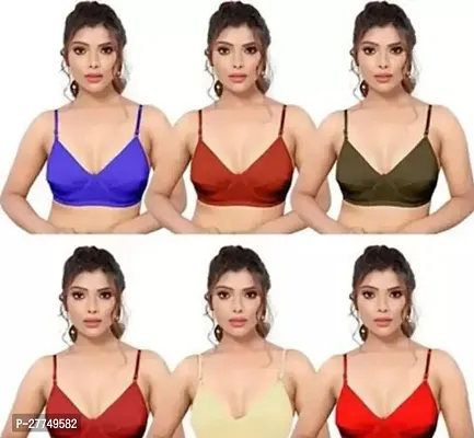 Stylish Multicoloured Cotton Blend Solid Bras For Women Pack Of 6-thumb0