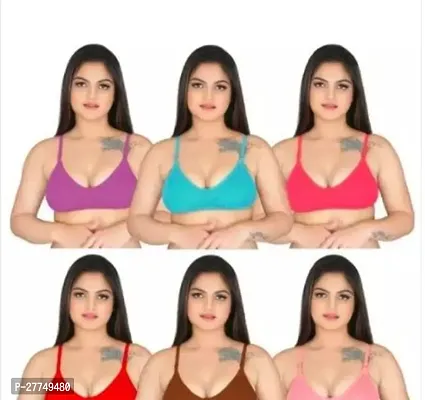 Stylish Multicoloured Hosiery Solid Bra For Women Pack Of 6-thumb0