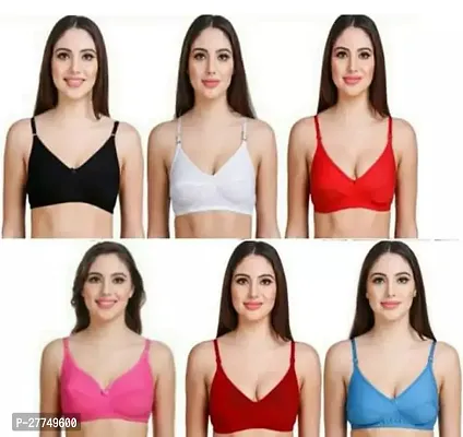 Stylish Multicoloured Cotton Blend Solid Bras For Women Pack Of 6-thumb0