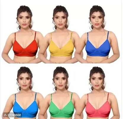 Stylish Multicoloured Cotton Blend Solid Bra For Women Pack Of 6-thumb0