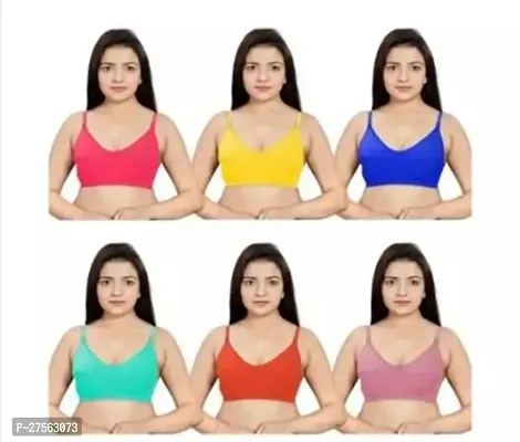 Fancy Multicoloured Hosiery Solid Non Padded Bras For Women Pack Of 6