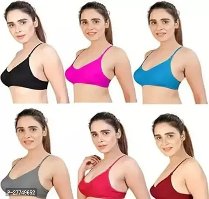 Stylish Multicoloured Cotton Blend Solid Bras For Women Pack Of 6-thumb0