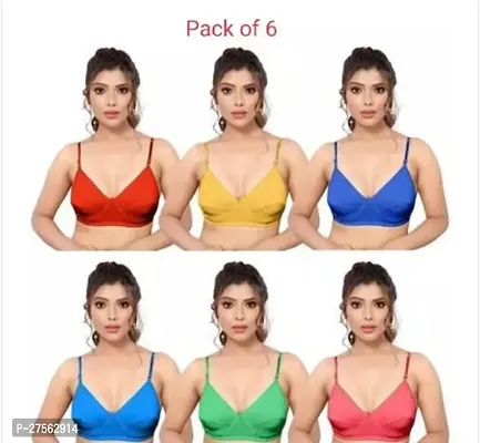 Fancy Multicoloured Hosiery Solid Lightly Padded Bras For Women Pack Of 6