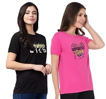 Fflirtygo Women's Cotton Printed Stylish T-Shirt for Women Casual Wear/Sportswear Printed Slim Fit T-Shirt Combo Pack of 2Pcs-thumb2