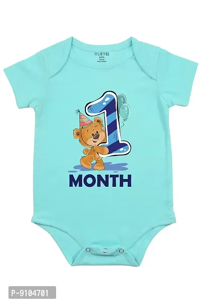 FflirtyGo Monthly Birthday Special Unisex Baby Romper Half Sleeve Envelope Neck1 Month Old(0-3 Months, Light Blue)