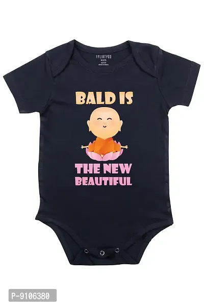 Fflirtygo Bald is The New Beautiful Romper Baby Wear 100% Hosiery Cotton Infants Onesies/Rompers Half Sleeves/Jumpsuit/Body Suit/Kids Dress with Envelop Neck for Boys and Girls-thumb0
