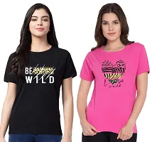 Fflirtygo Combo of Women's Cotton Printed Stylish T-Shirt for Women Casual Wear/Sportswear-thumb1