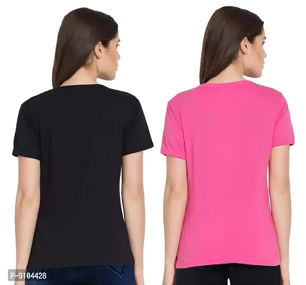 Fflirtygo Women T-Shirt Combo Pack Printed Stylish T-Shirt for Women Casual Wear/Sportswear Black and Pink Color-thumb4