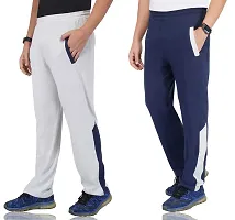 Fflirtygo Men's Regular Fit Grey and Blue Color Half Stripe Cotton Track Pants for Mens-thumb2