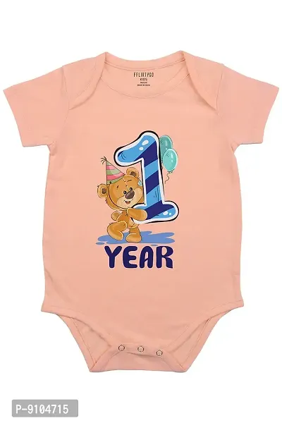FflirtyGo Monthly Birthday Special Unisex Baby Romper Half Sleeve Envelope Neck12 Month Old(12-18 Months, Peach)-thumb0
