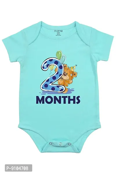 FflirtyGo Monthly Birthday Special Unisex Baby Romper Half Sleeve Envelope Neck2 Month Old(0-3 Months, Light Blue)