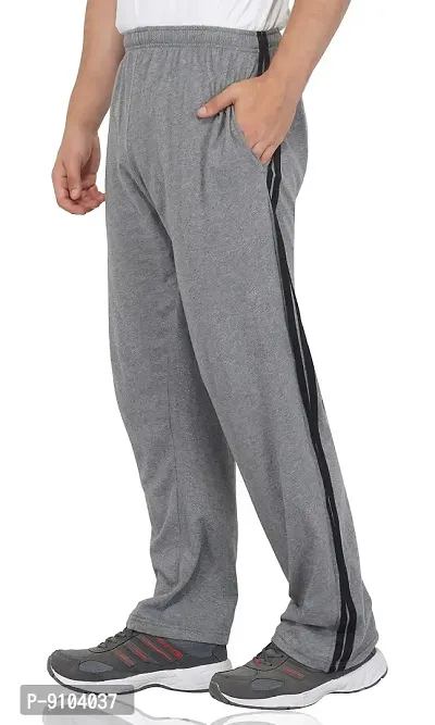 Fflirtygo Men's Cotton Track Pants, Joggers for Men, Menrsquo;s Leisure Wear, Night Wear Pajama, Grey Color with Black Stripes and Pockets for Sports Gym Athletic Training Workout