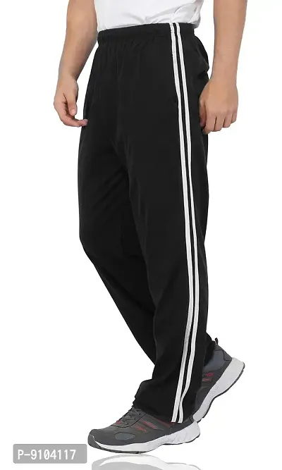 Fflirtygo Men's Regular Fit White Color Full Stripe On Black Color Cotton Track Pants for Mens-thumb0