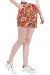 Fflirtygo Ladies Shorts for Women, High Waist Casual Wear Brown Color Printed Cotton Shorts for Women, Hot Pants for Women Stylish-thumb3